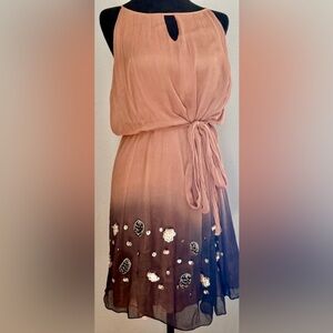 Bar III, Ombré Dip Chiffon Crepe Mini Dress with Embellished Sequins & Tie Belt
